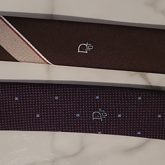 Vtg Christian Dior Men's Ties Set 2 Brown Patterns Designer Professional Career - Picture 5 of 8